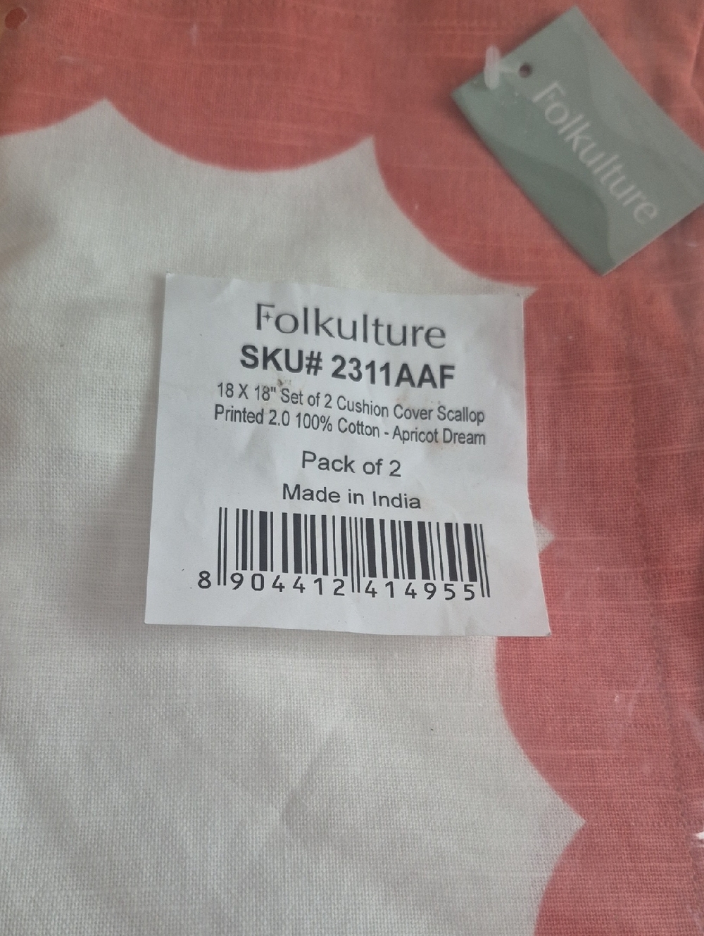 Folkulture Apricot Dream Scallop Cushion Cover (Set of 2)